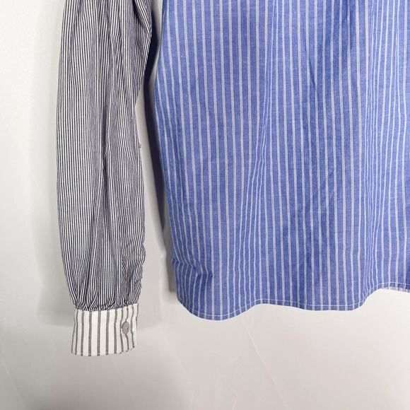 Anthropologie Amadi Small Blue Pink Carice Button Down Striped Patchwork Blouse - Picture 7 of 13